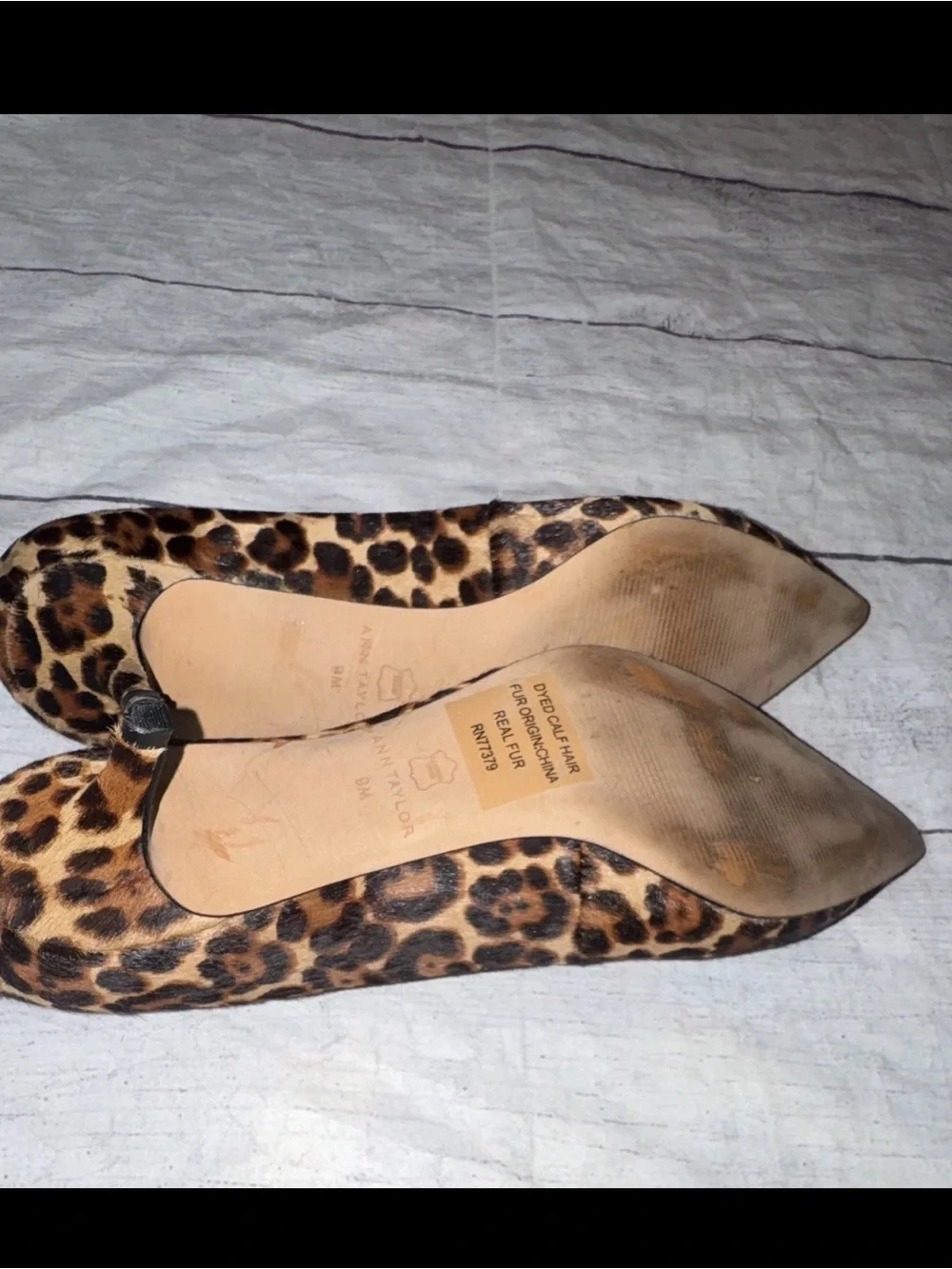 ANN TAYLOR Leopard Print Calf Hair Pointed Toe Pumps Heels Shoes Womens 9 Black